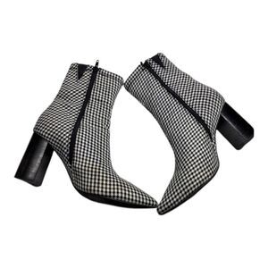 Jeffrey Campbell Gingham Coma Stretch Ankle Boots | Designer Checkered Booties